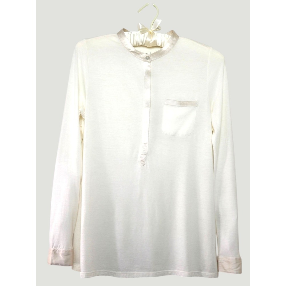 J.Jill Silk Trim Henley Top Small Ivory Pima Cotton Modal Long Sleeve - Picture 2 of 9